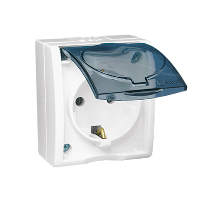 Priza simpla PT IP54 impamantare Schuko - clapa transparenta, alba, 16A, Kontakt Simon