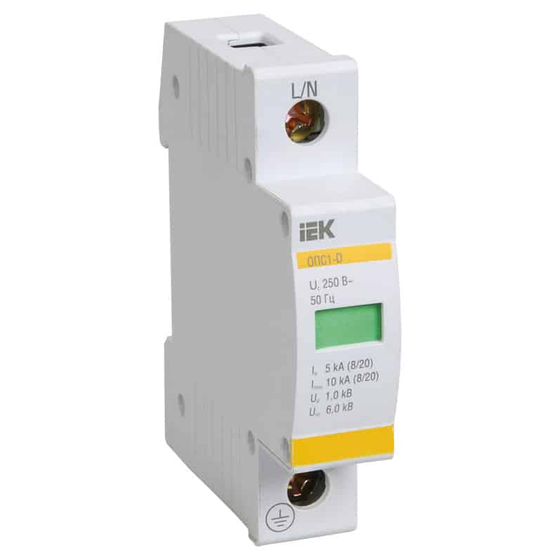 Descarcator la supratensiune iEK, 1+0, compact cu semnalizare, 1P, tip D, 230V, MOP20-1-D